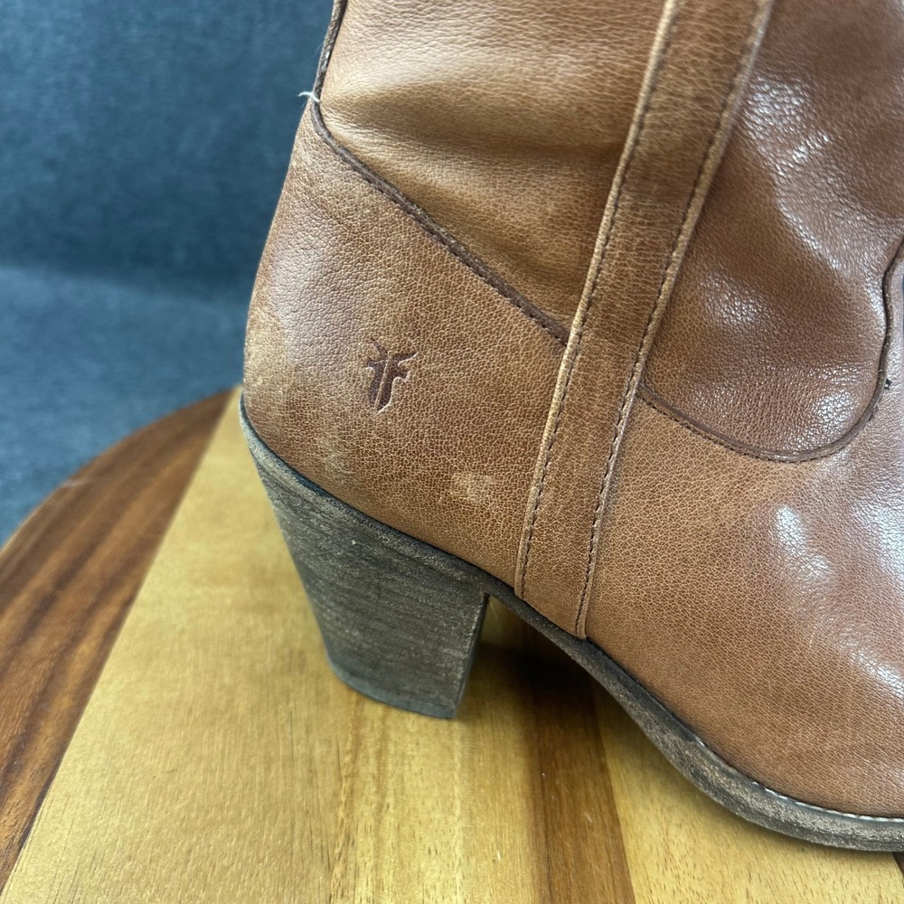 Frye Taylor Pull On Tan Leather Western Tall Boots Pointed Toe Womens Size 10B - Picture 3 of 11